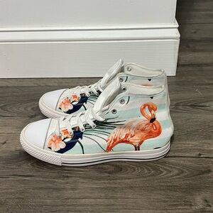 New Without Tags!Tropical Flamingo High-Top Canvas Sneakers Size Women’s 9 🦩🌴